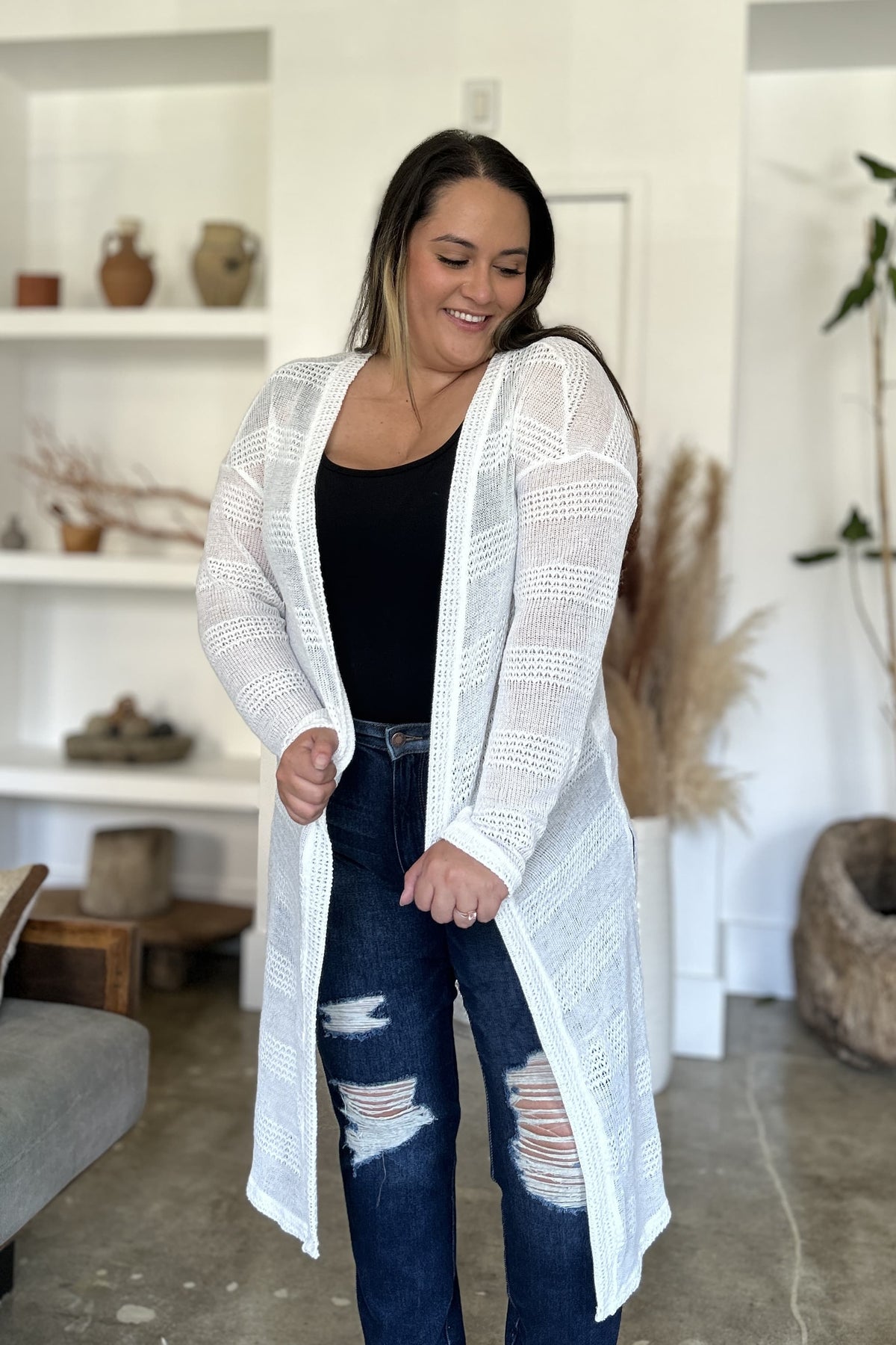 Double Take Full Size Open Front Longline Cardigan - EkaVibe