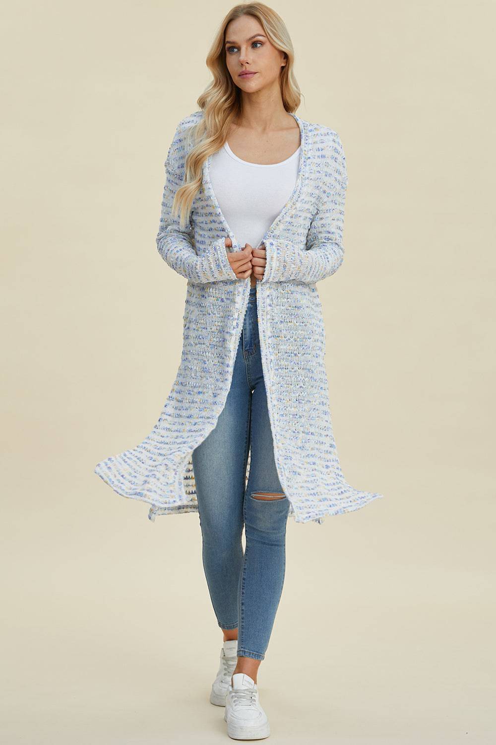 Double Take Full Size Open Front Longline Cardigan - EkaVibe