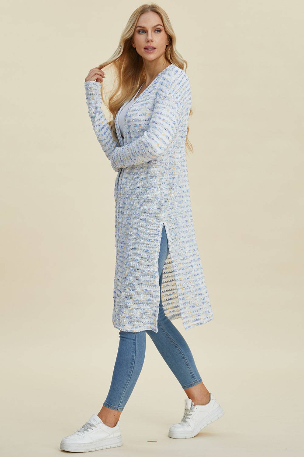 Double Take Full Size Open Front Longline Cardigan - EkaVibe