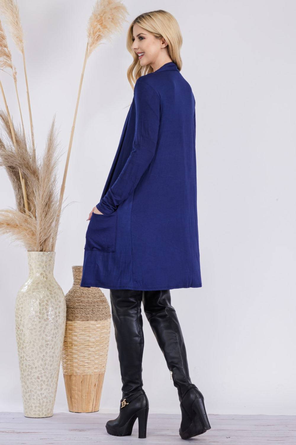 Celeste Full Size Open Front Cardigan with Pockets - EkaVibe