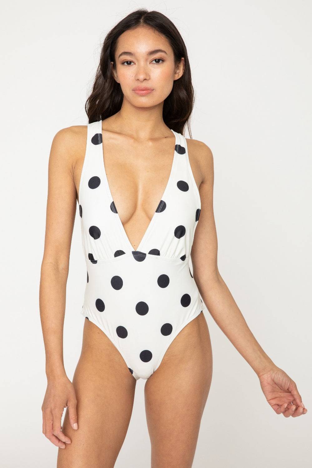 Marina West Swim Beachy Keen Polka Dot Tied Plunge One-Piece Swimsuit - EkaVibe