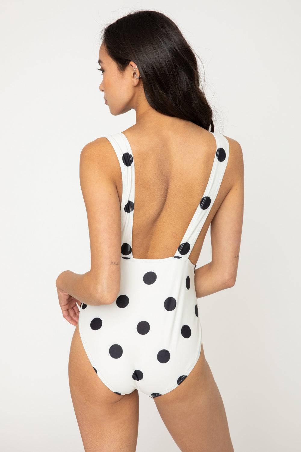 Marina West Swim Beachy Keen Polka Dot Tied Plunge One-Piece Swimsuit - EkaVibe