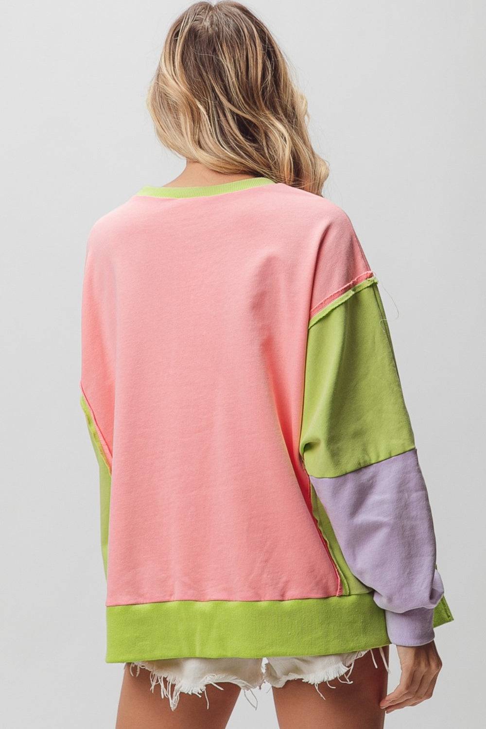 BiBi Washed Color Block Sweatshirt - EkaVibe