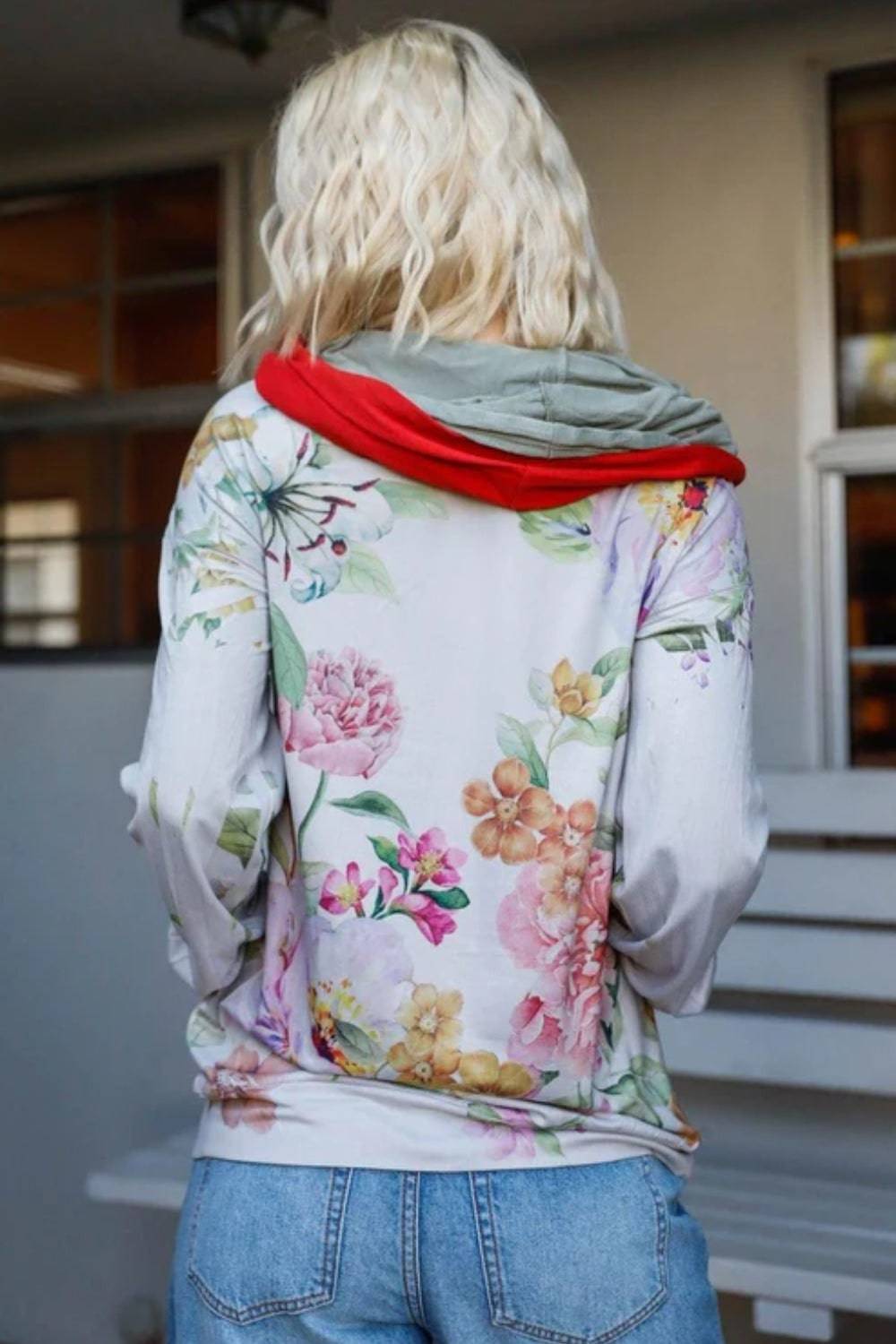 Blumin Apparel Full Size Floral Zip Up Hoodie - EkaVibe