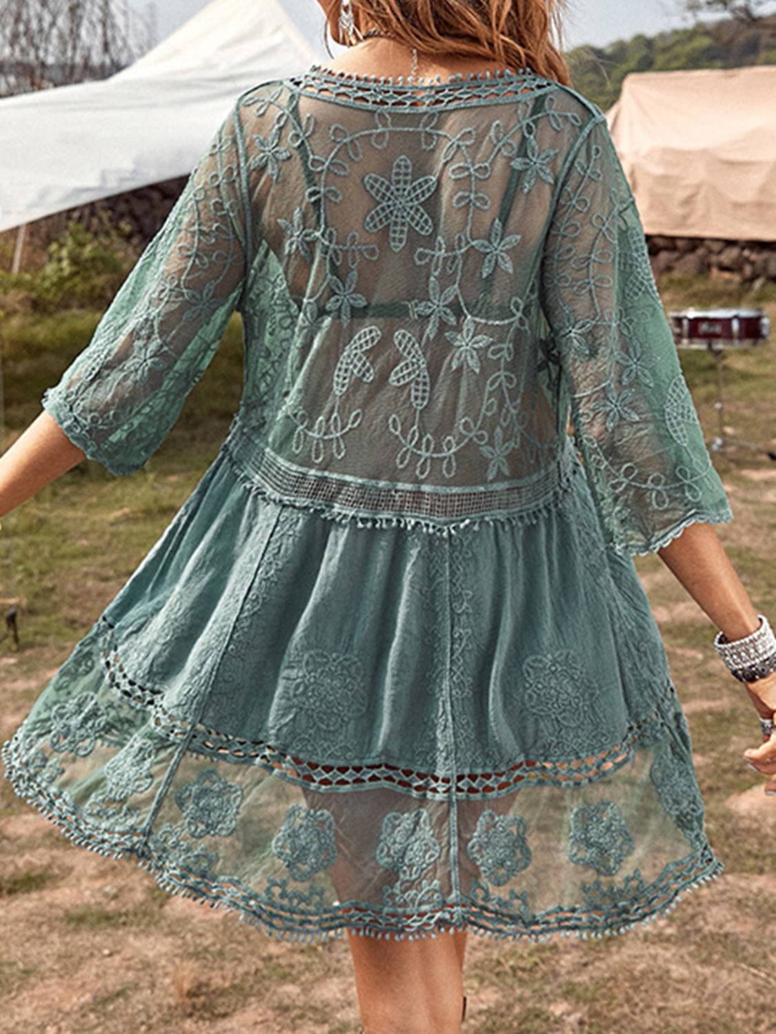 Lace Detail Plunge Cover-Up Dress - EkaVibe