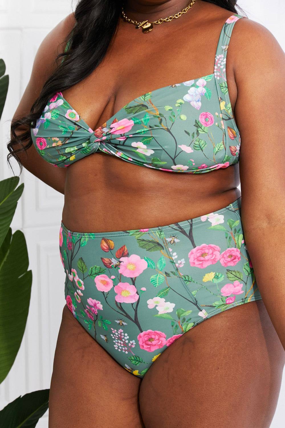 Marina West Swim Take A Dip Twist High-Rise Bikini in Sage - EkaVibe