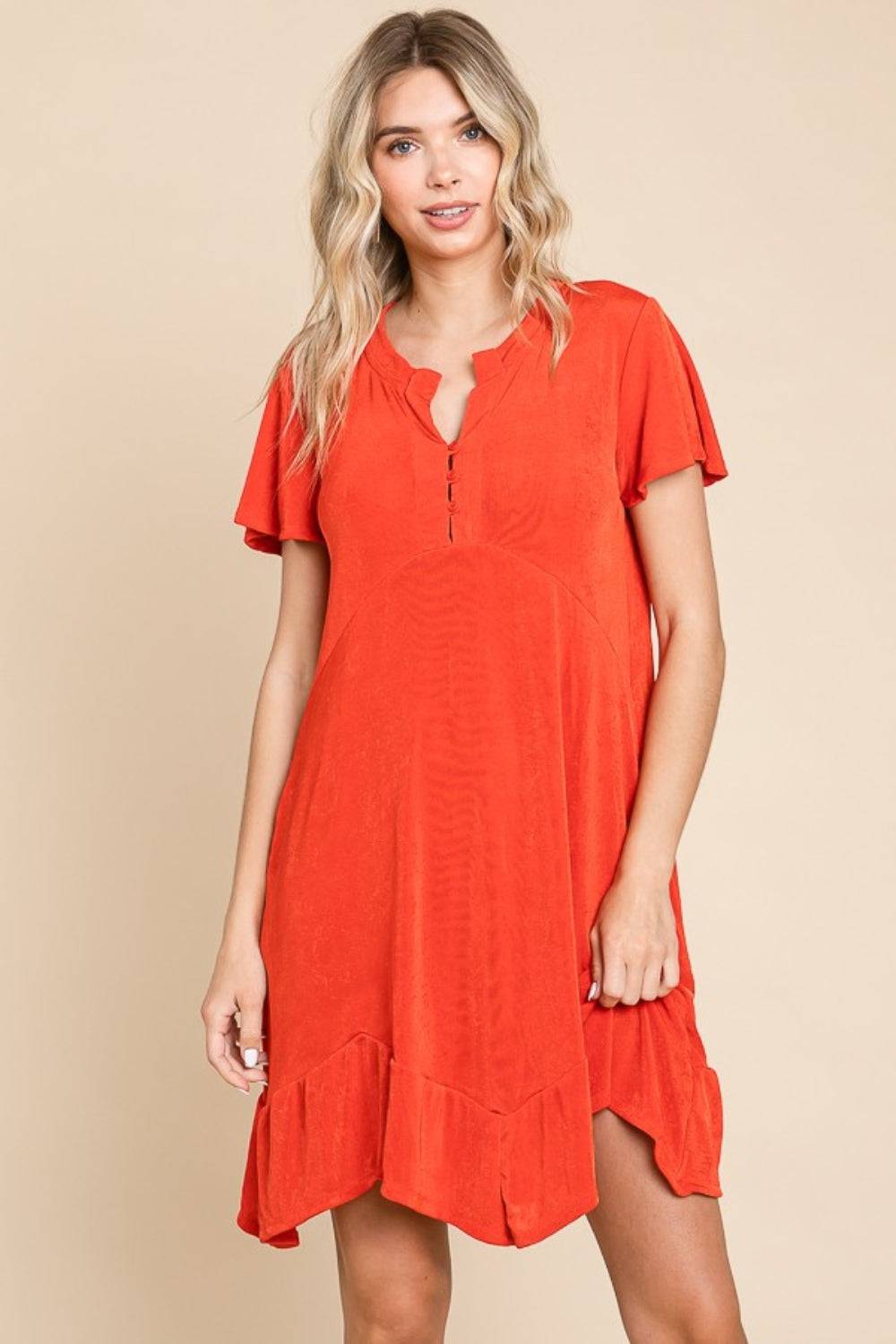 Culture Code Full Size Short Sleeve Ruffled Asymmetric Hem Dress - EkaVibe