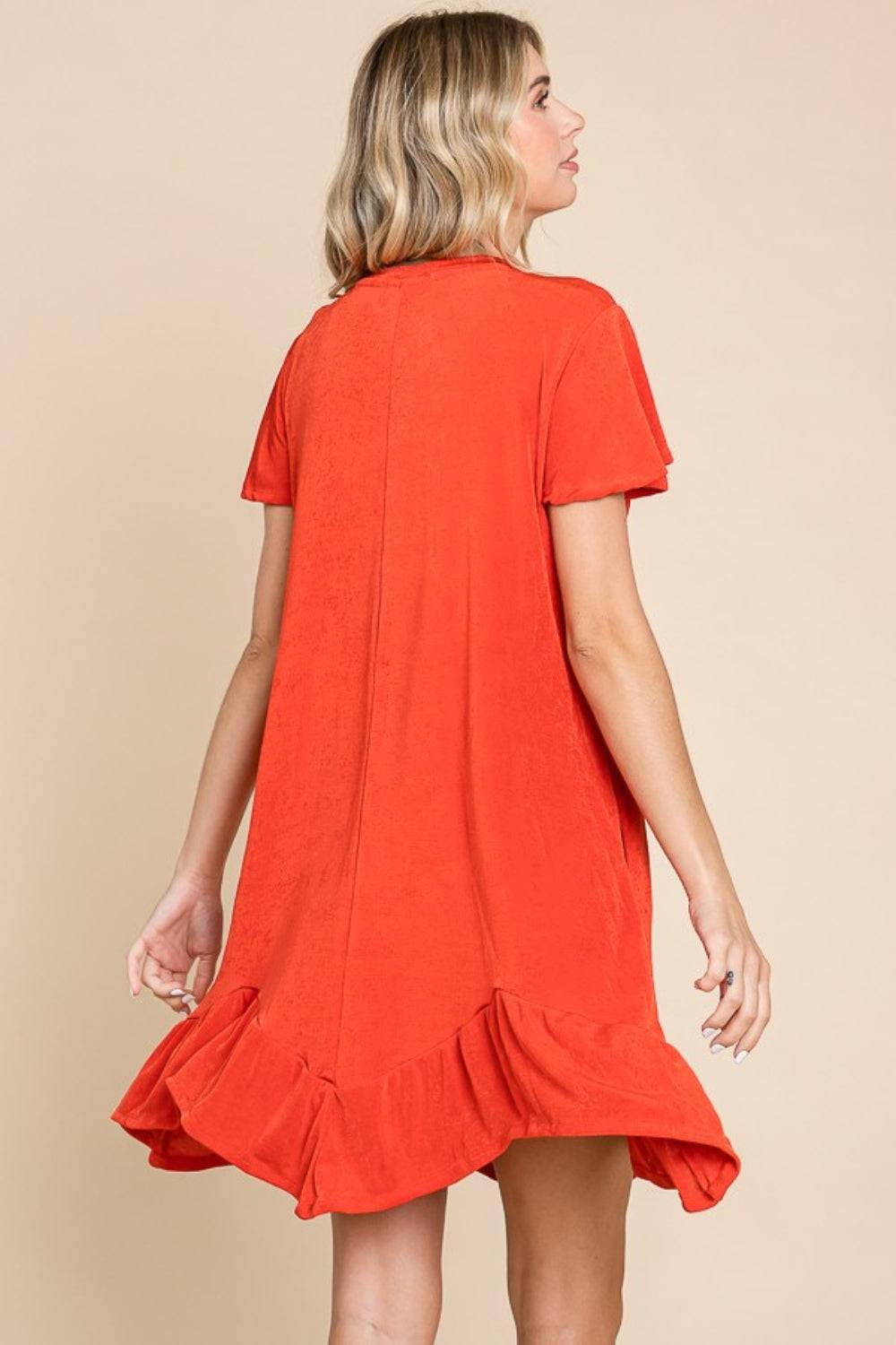 Culture Code Full Size Short Sleeve Ruffled Asymmetric Hem Dress - EkaVibe