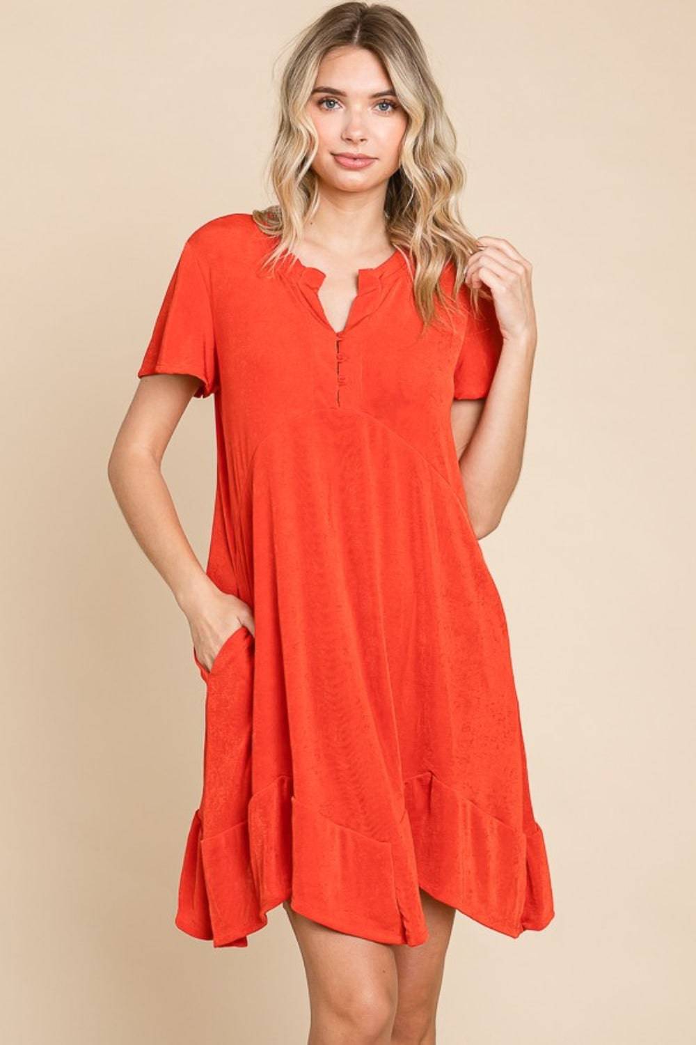 Culture Code Full Size Short Sleeve Ruffled Asymmetric Hem Dress - EkaVibe