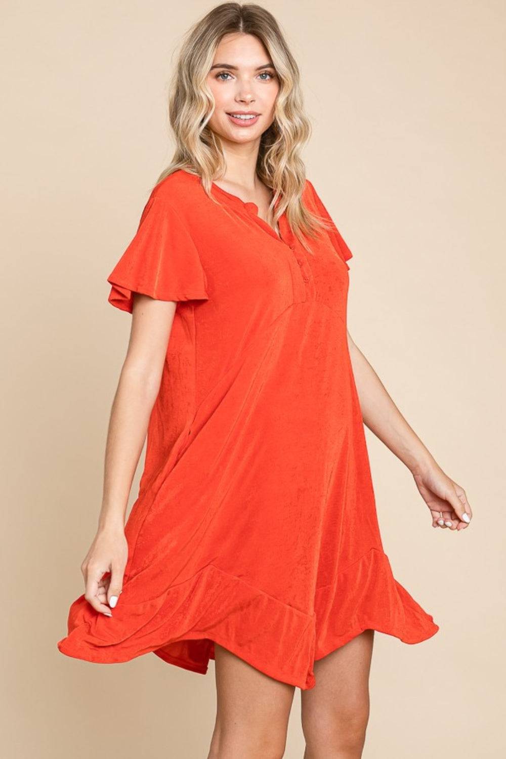 Culture Code Full Size Short Sleeve Ruffled Asymmetric Hem Dress - EkaVibe