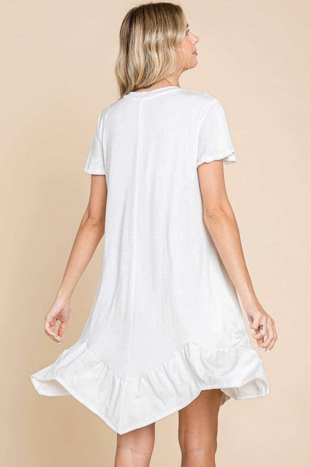 Culture Code Full Size Short Sleeve Ruffled Asymmetric Hem Dress - EkaVibe