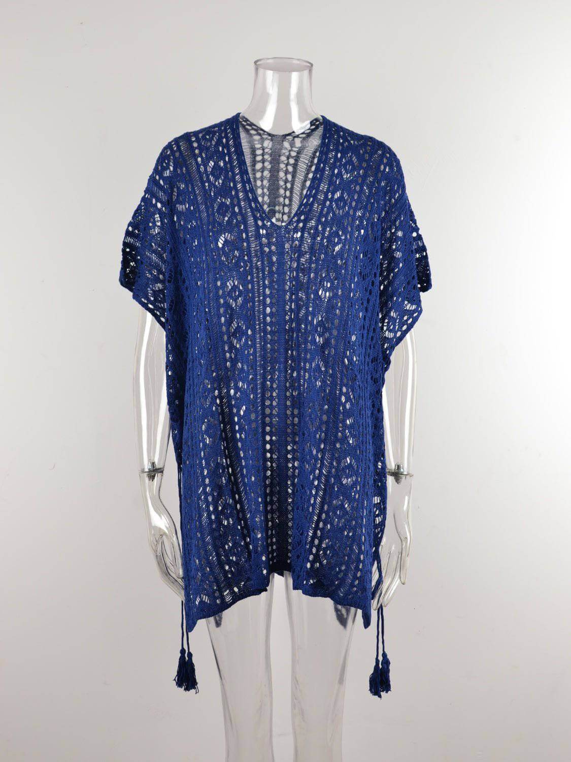 Cutout V-Neck Cover-Up with Tassel - EkaVibe