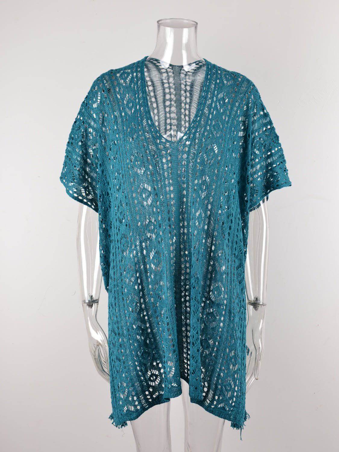 Cutout V-Neck Cover-Up with Tassel - EkaVibe