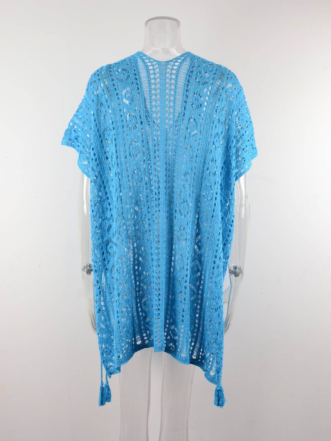 Cutout V-Neck Cover-Up with Tassel - EkaVibe