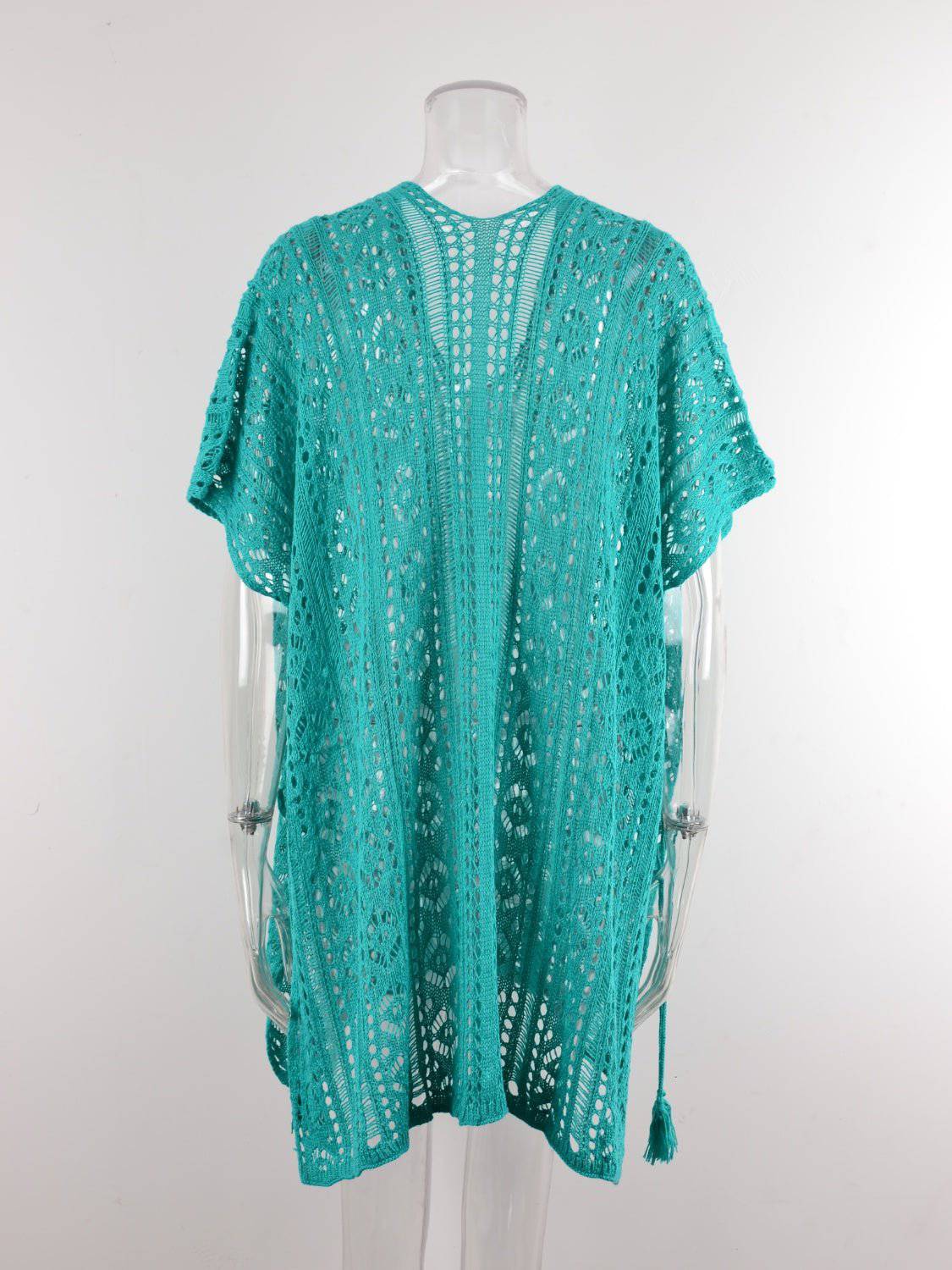 Cutout V-Neck Cover-Up with Tassel - EkaVibe