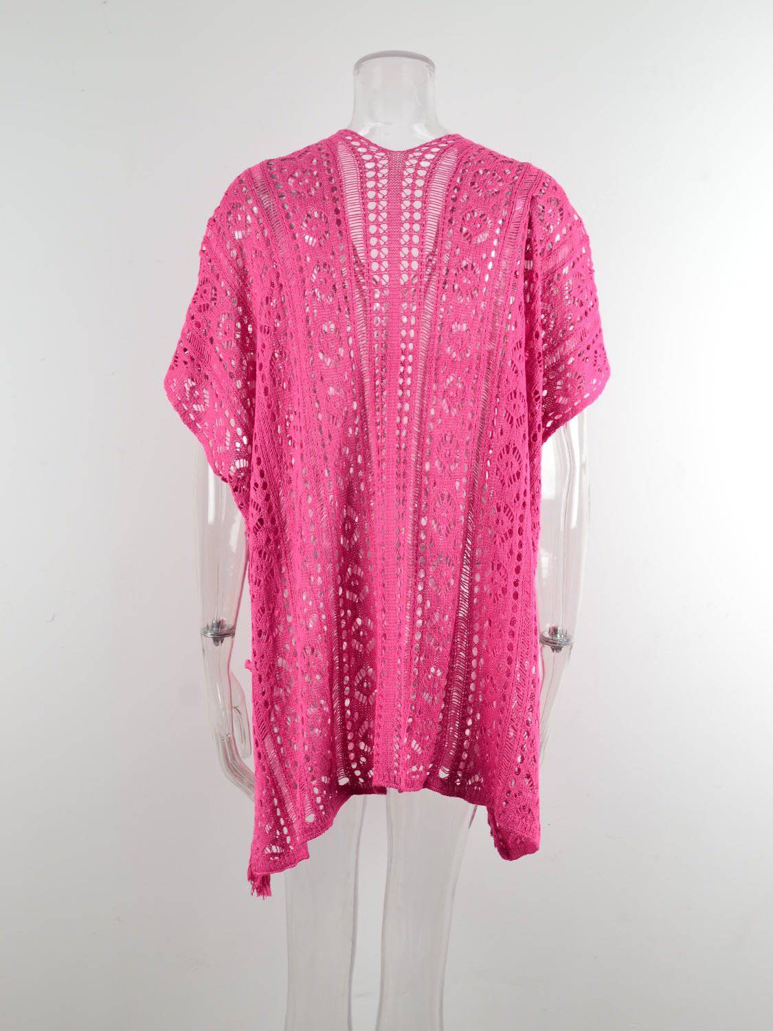 Cutout V-Neck Cover-Up with Tassel - EkaVibe