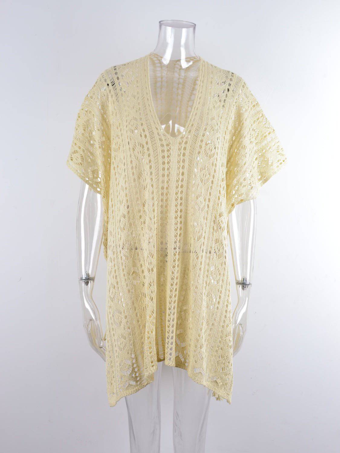 Cutout V-Neck Cover-Up with Tassel - EkaVibe