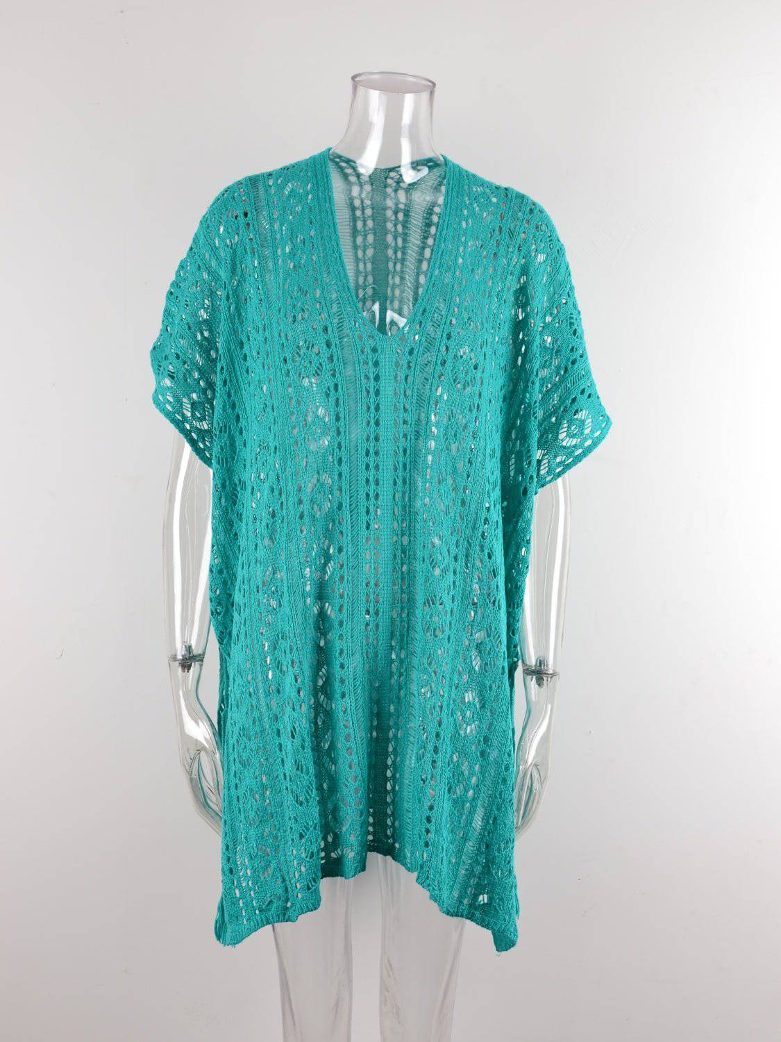 Cutout V-Neck Cover-Up with Tassel - EkaVibe