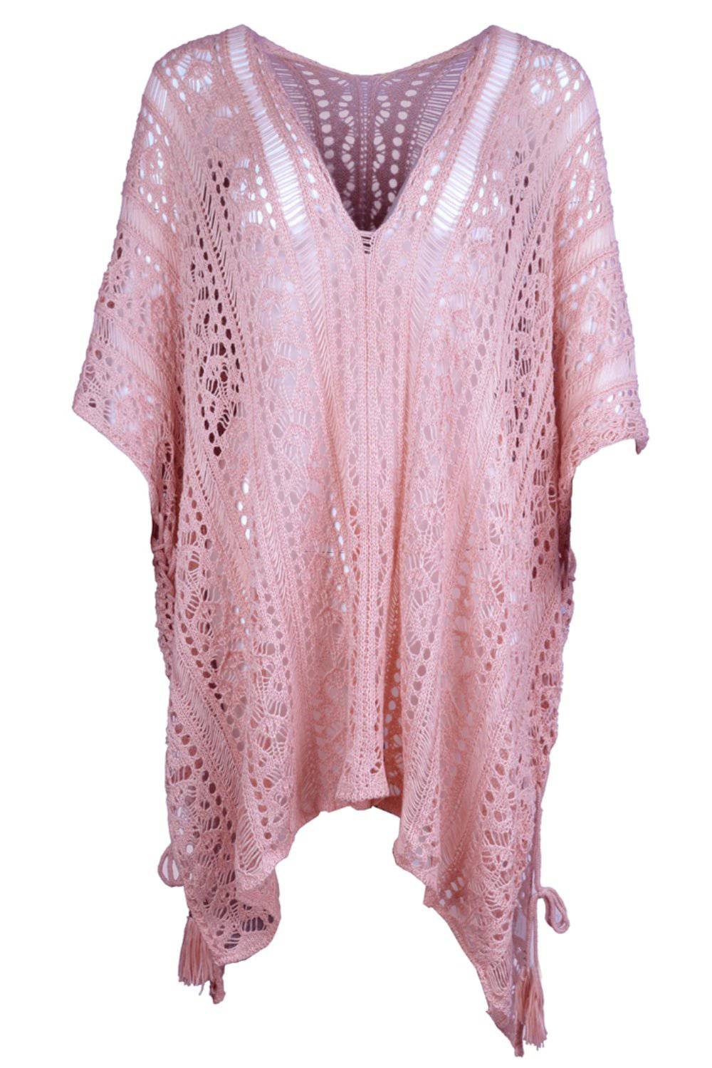 Cutout V-Neck Cover-Up with Tassel - EkaVibe