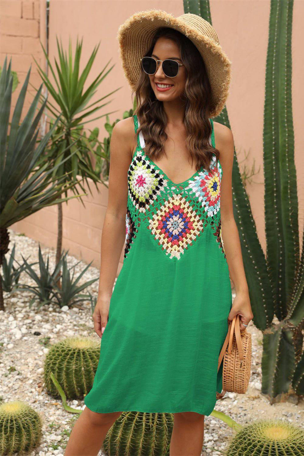 Geometric V-Neck Spaghetti Strap Cover Up Dress - EkaVibe