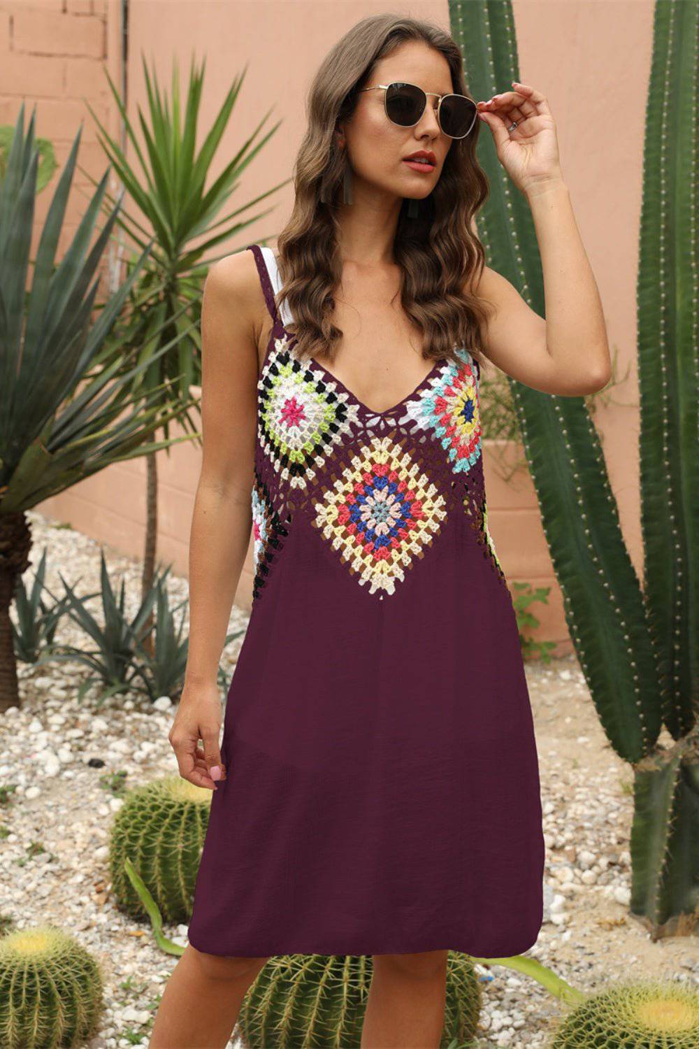 Geometric V-Neck Spaghetti Strap Cover Up Dress - EkaVibe