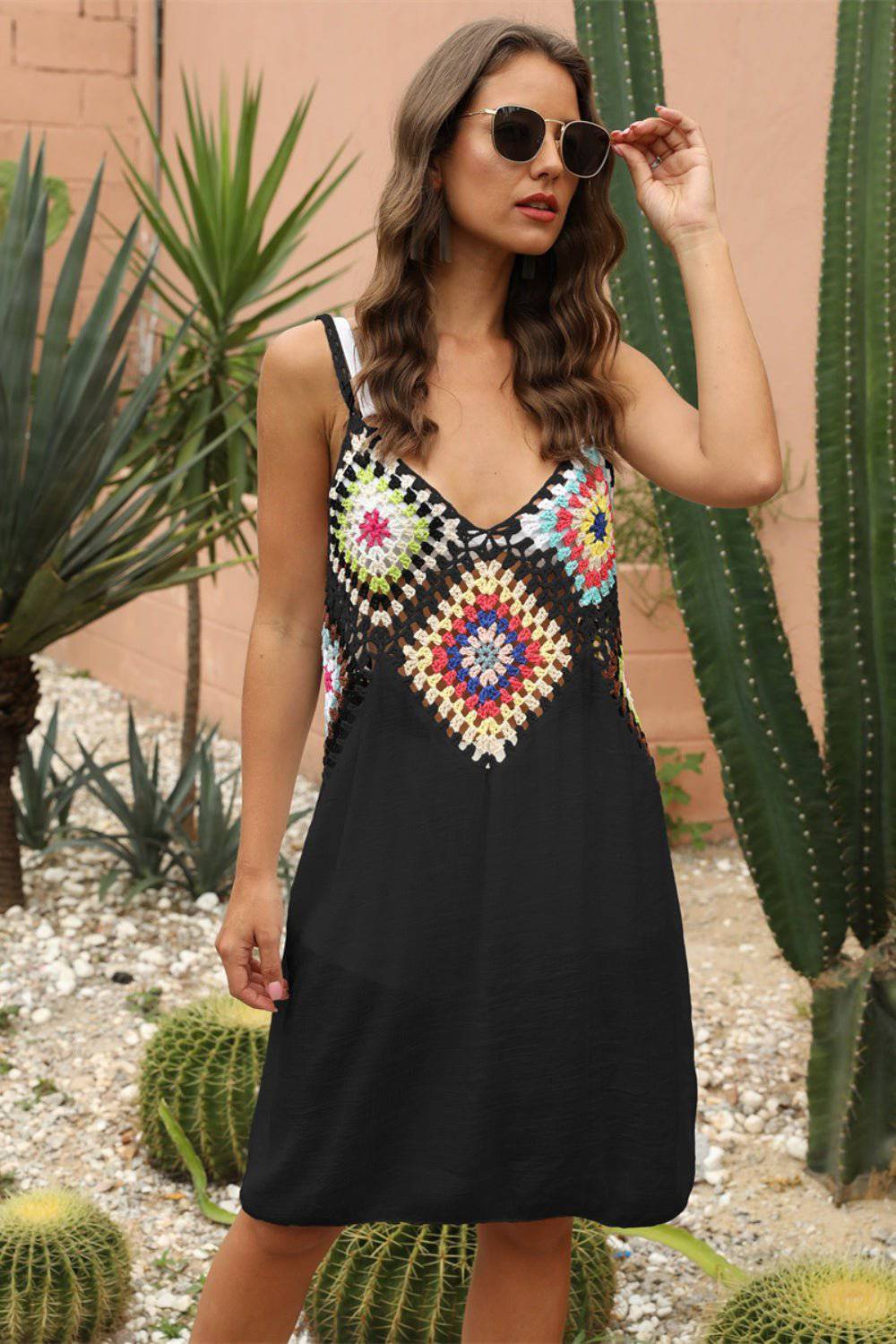 Geometric V-Neck Spaghetti Strap Cover Up Dress - EkaVibe