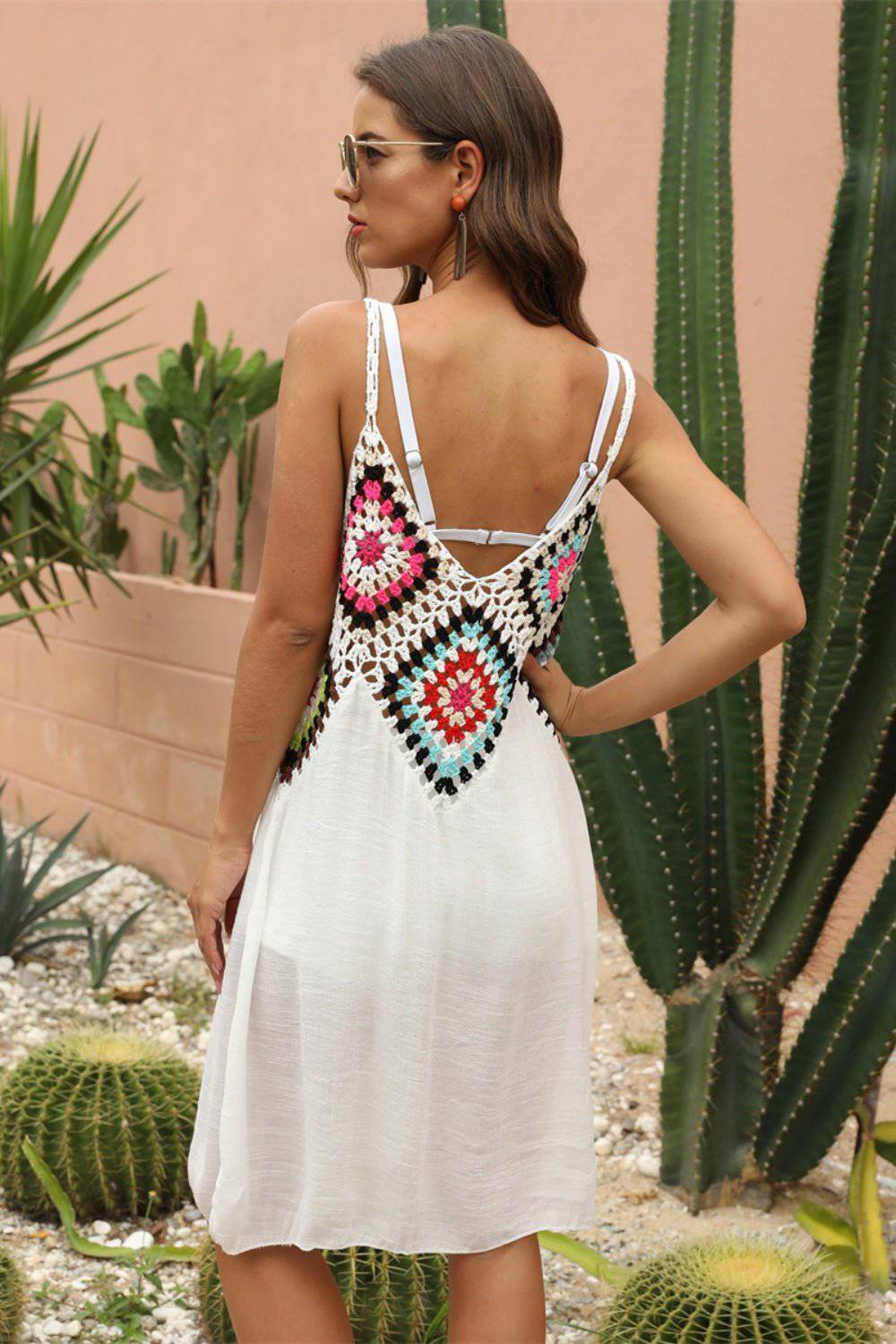 Geometric V-Neck Spaghetti Strap Cover Up Dress - EkaVibe